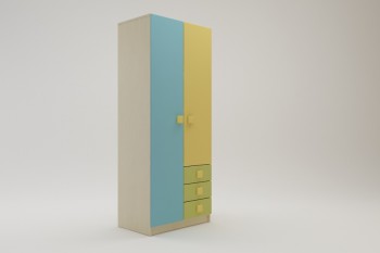 Шкаф 2-х створчатый с ящиками Смайли (Желтый/Голубой/Зеленый/корпус Клен) в Большой Мурте - bolshaya-murta.mebel54.com | фото
