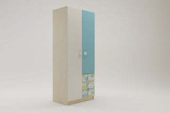 Шкаф 2-х створчатый с ящиками Твит (Белый/Зеленый/корпус Клен) в Большой Мурте - bolshaya-murta.mebel54.com | фото