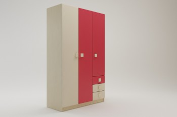 Шкаф 3-х створчатый с ящиками Бэрри (Бежевый/Красный/корпус Клен) в Большой Мурте - bolshaya-murta.mebel54.com | фото
