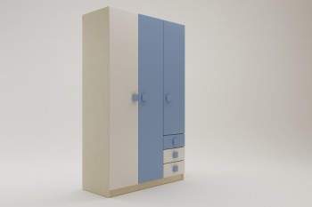 Шкаф 3-х створчатый с ящиками Скай (Синий/Белый/корпус Клен) в Большой Мурте - bolshaya-murta.mebel54.com | фото