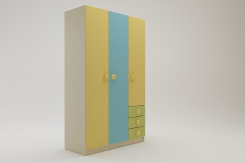 Шкаф 3-х створчатый с ящиками Смайли (Желтый/Голубой/Зеленый/корпус Клен) в Большой Мурте - bolshaya-murta.mebel54.com | фото
