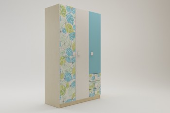 Шкаф 3-х створчатый с ящиками Твит (Белый/Зеленый/корпус Клен) в Большой Мурте - bolshaya-murta.mebel54.com | фото