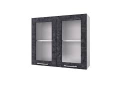 Шкаф 80 с 2-мя витринами Лофт (Камень Арья/корпус Белый) в Большой Мурте - bolshaya-murta.mebel54.com | фото