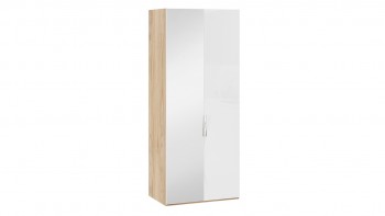 Шкаф для одежды с 1 глухой и 1 зеркальной дверями левый «Эмбер» Яблоня Беллуно/Белый глянец в Большой Мурте - bolshaya-murta.mebel54.com | фото
