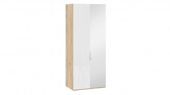 Шкаф для одежды с 1 глухой и 1 зеркальной дверями правый «Эмбер» Яблоня Беллуно/Белый глянец в Большой Мурте - bolshaya-murta.mebel54.com | фото
