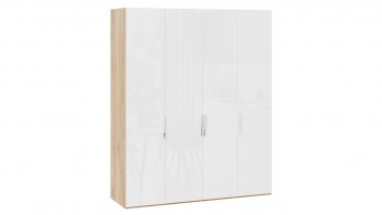 Шкаф для одежды с 4 глухими дверями «Эмбер» Яблоня Беллуно/Белый глянец в Большой Мурте - bolshaya-murta.mebel54.com | фото