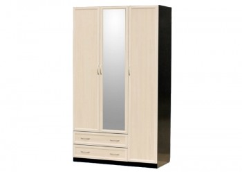 Шкаф для платья и белья 3-х дверный с профилем МДФ с 1 малым зеркалом Венге/Дуб выбеленный в Большой Мурте - bolshaya-murta.mebel54.com | фото