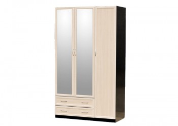 Шкаф для платья и белья 3-х дверный с профилем МДФ с 2 малыми зеркалами Венге/Дуб выбеленный в Большой Мурте - bolshaya-murta.mebel54.com | фото