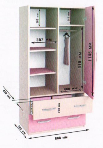 Шкаф двухстворчатый Дуб молочный/Розовый в Большой Мурте - bolshaya-murta.mebel54.com | фото