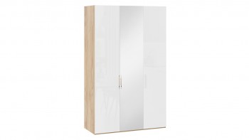 Шкаф комбинированный с 2 глухими и 1 зеркальной дверями правый «Эмбер» Яблоня Беллуно/Белый глянец в Большой Мурте - bolshaya-murta.mebel54.com | фото