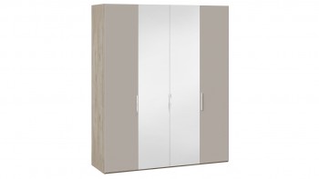 Шкаф комбинированный с 2 глухими и 2 зеркальными дверями «Эмбер» Баттл Рок/Серый глянец в Большой Мурте - bolshaya-murta.mebel54.com | фото