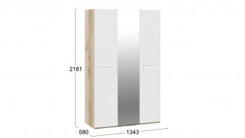 Шкаф комбинированный с 3-мя дверями «Фьюжн» Дуб делано/Белый глянец в Большой Мурте - bolshaya-murta.mebel54.com | фото