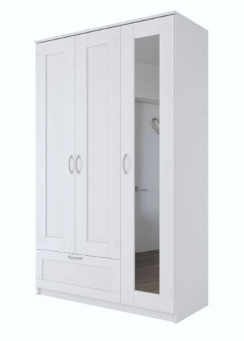 Шкаф трехдверный Сириус с зеркалом и 1 ящиком белый в Большой Мурте - bolshaya-murta.mebel54.com | фото