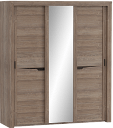 Шкаф трехдверный Соренто с раздвижными дверями Дуб стирлинг/Кофе структурный матовый в Большой Мурте - bolshaya-murta.mebel54.com | фото
