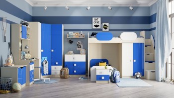 Система хранения над кроватью Скай люкс (Синий/Белый/корпус Клен) в Большой Мурте - bolshaya-murta.mebel54.com | фото